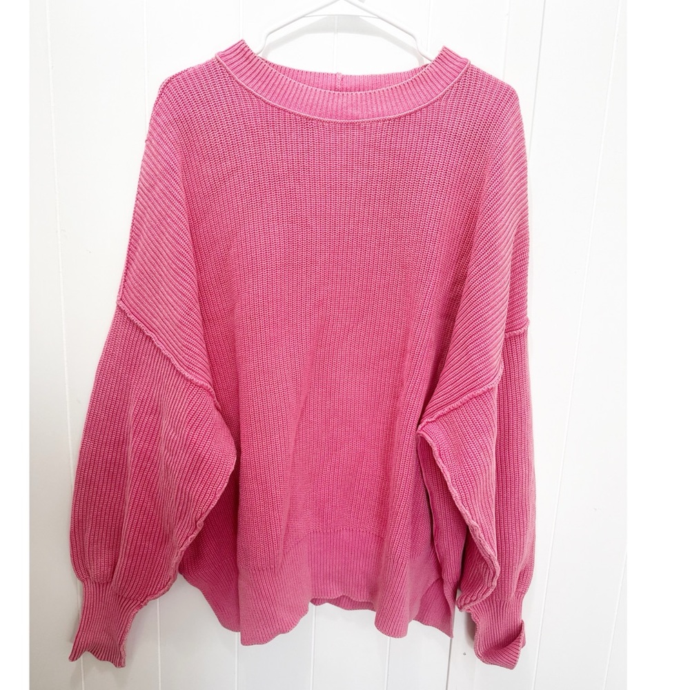 Aerie oversized knit cotton sweater pink size large - Picture 2 of 5
